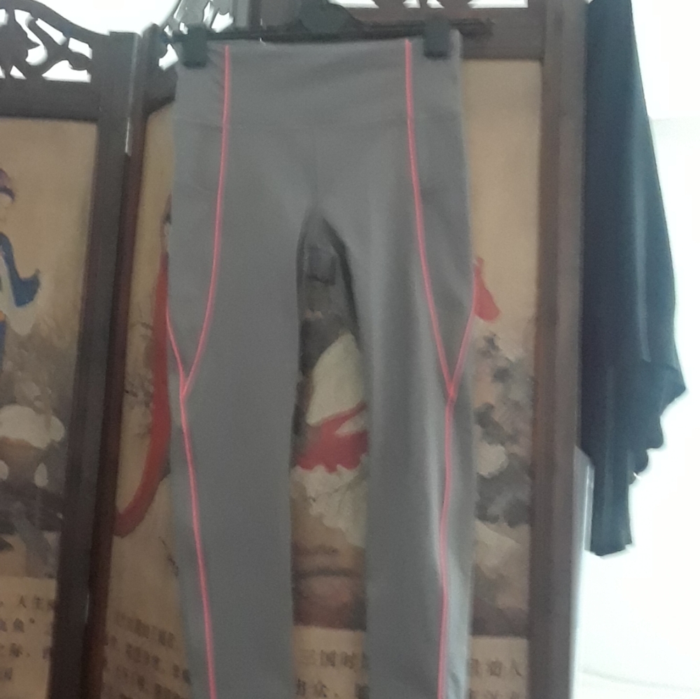 Women’s Gray Active Leggings with Pink Trim - Picture 2 of 6